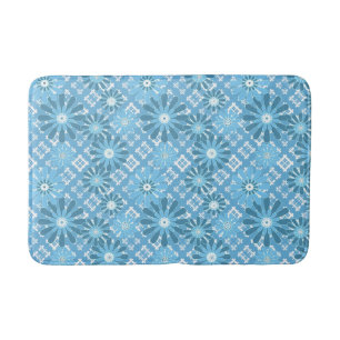 Seamless abstract modern chequered plaid floral bl bath mat
