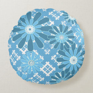 Seamless abstract modern chequered plaid floral bl round cushion