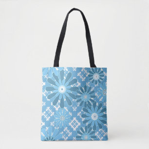 Seamless abstract modern chequered plaid floral bl tote bag