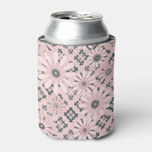 Seamless abstract modern chequered plaid floral pi can cooler (Can Front)