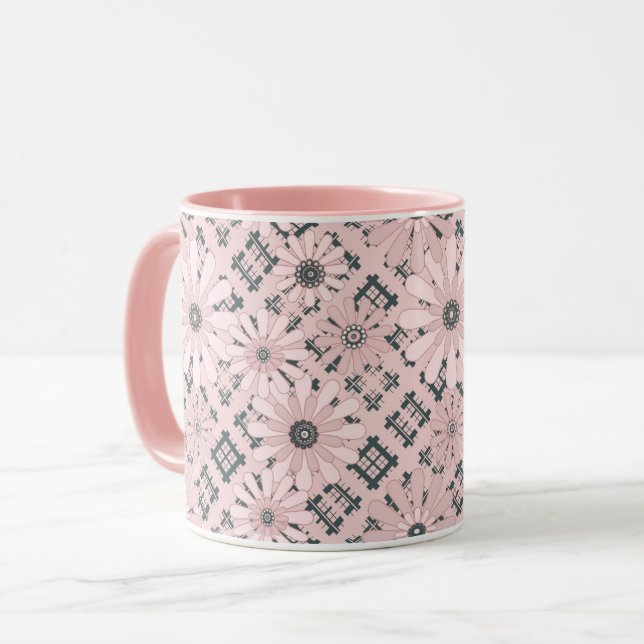 Seamless abstract modern chequered plaid floral pi mug (Front Left)