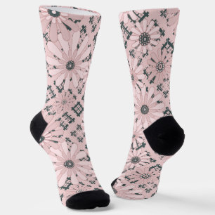 Seamless abstract modern chequered plaid floral  socks