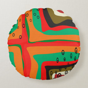 Seamless abstract modern retro colours pattern ora round cushion