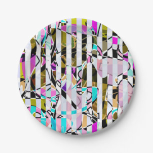 Seamless abstract modern striped pattern bright co paper plate