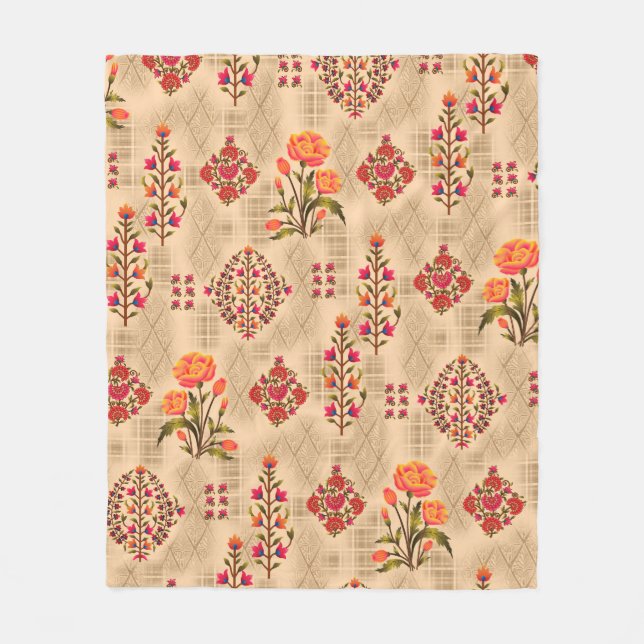 Seamless abstract mughal floral pattern fleece blanket (Front)