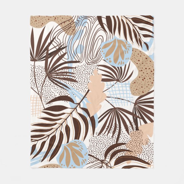 Seamless abstract nature pattern on white backgrou fleece blanket (Front)