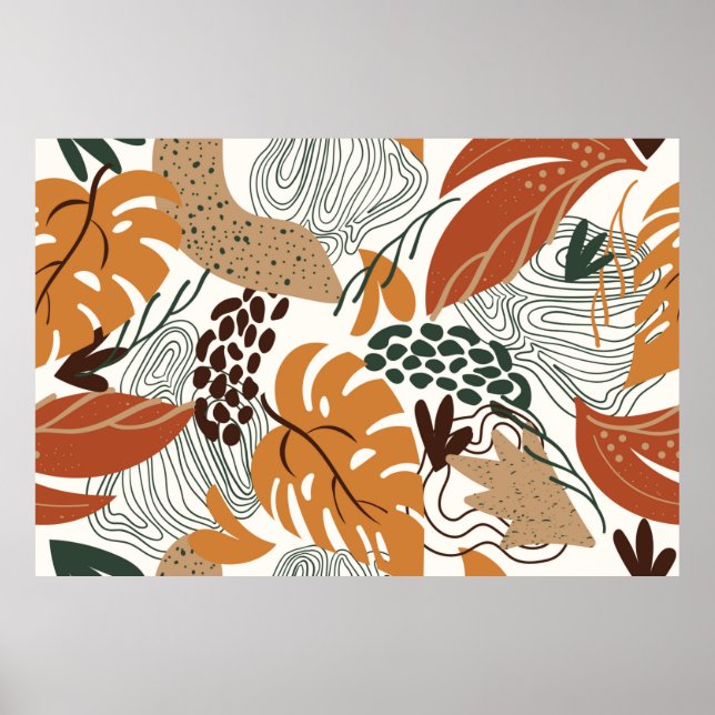 Seamless abstract nature pattern on white backgrou poster (Front)