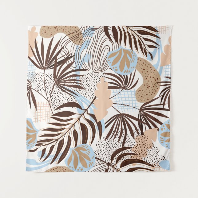 Seamless abstract nature pattern on white backgrou tapestry (Front)