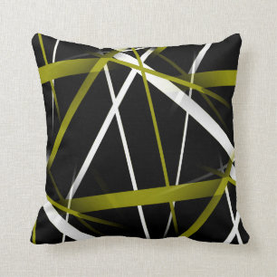 Seamless Abstract Olive and White Lines On Black Cushion