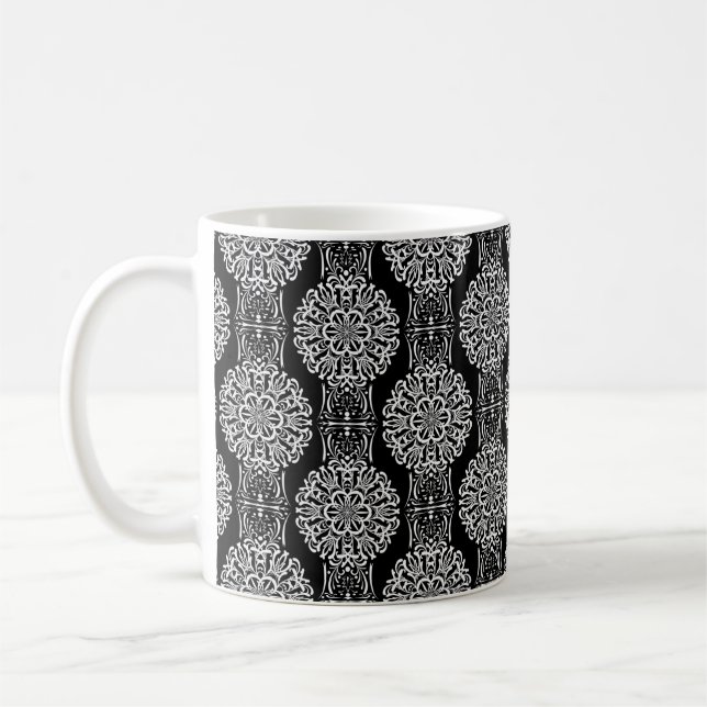 Seamless abstract ornamental decor modern black wh coffee mug (Left)
