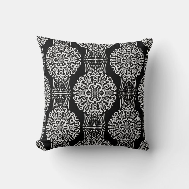 Seamless abstract ornamental decor modern black wh cushion (Front)