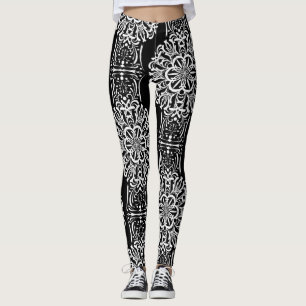 Seamless abstract ornamental decor modern black wh leggings