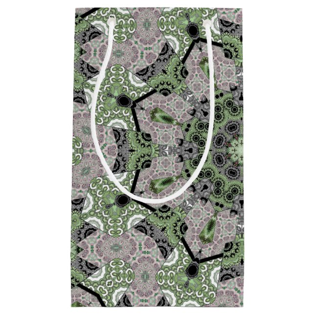 Seamless abstract ornamental grey green black deco small gift bag (Front)