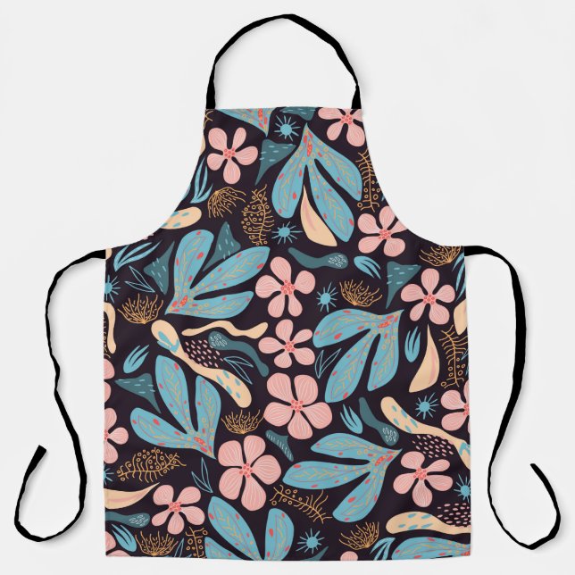 Seamless abstract pattern, floral motif, dark back apron (Front)