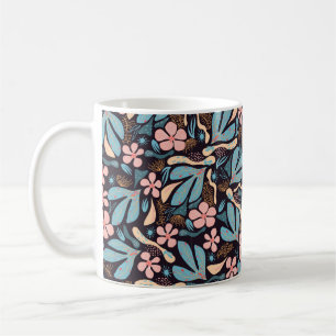 Seamless abstract pattern, floral motif, dark back coffee mug
