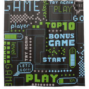 seamless abstract pattern in pixel game style. Wit Shower Curtain