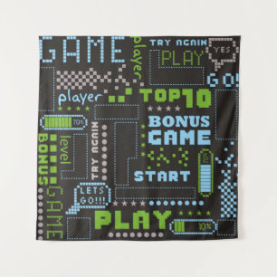 seamless abstract pattern in pixel game style. Wit Tapestry