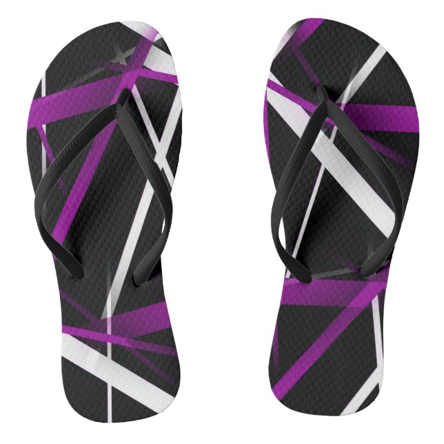 Seamless Abstract Purple and White Lines On Black Jandals (Footbed)