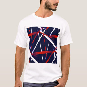 Seamless Abstract Red and White Stripes on A Blue T-Shirt
