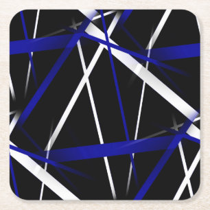 Seamless Abstract  Royal Blue and White Lines Square Paper Coaster