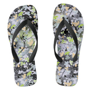 Seamless abstract spring tree branches leaves blac jandals