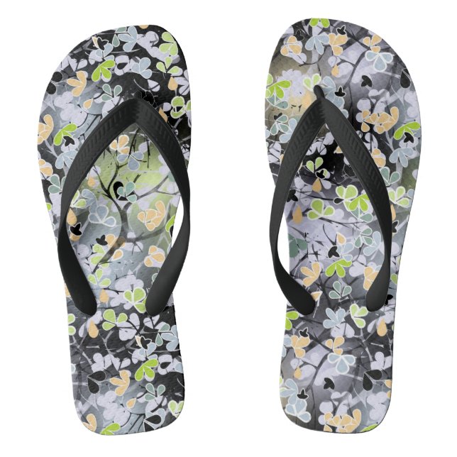 Seamless abstract spring tree branches leaves blac jandals (Footbed)