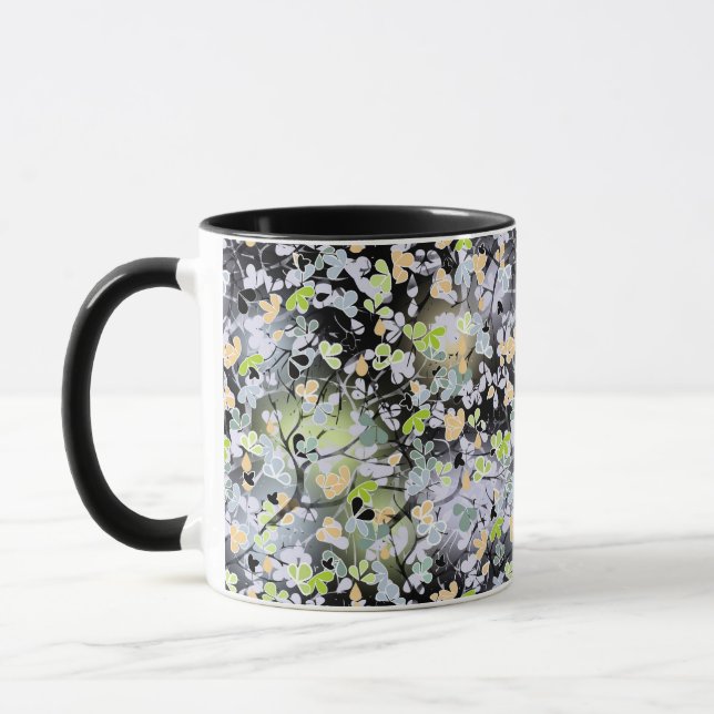 Seamless abstract spring tree branches leaves blac mug (Left)