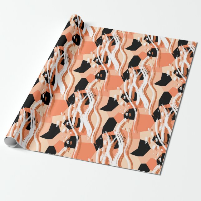 Seamless abstract trendy pattern with peach wrapping paper (Unrolled)