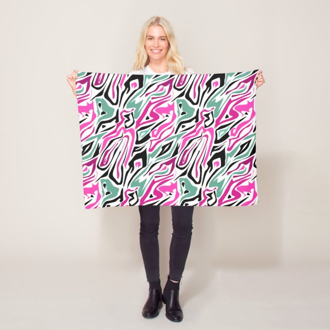 Seamless abstract zebra skin leather modern black fleece blanket (In Situ)