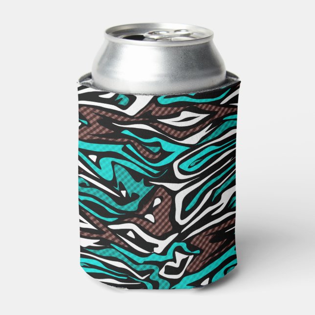Seamless abstract zebra skin leather modern blue b can cooler (Can Front)