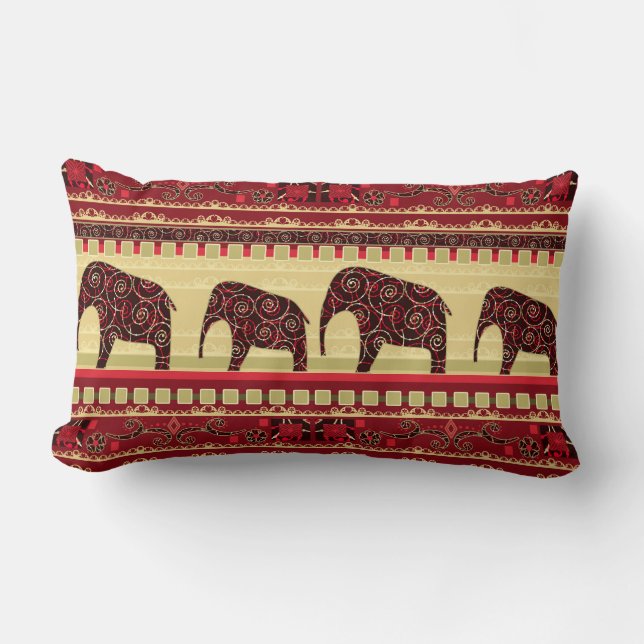 Seamless african ethno design elephants ornamental lumbar cushion (Front)