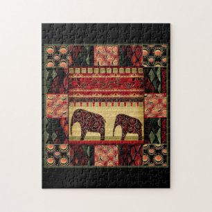 Seamless african patchwork ornamental indian eleph jigsaw puzzle