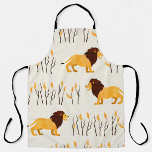 Seamless African pattern with cute lion. vintage w Apron