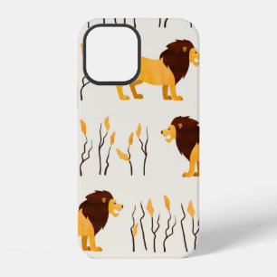 Seamless African pattern with cute lion. vintage w iPhone 12 Case