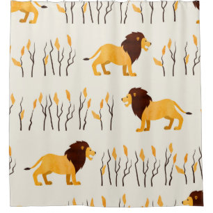 Seamless African pattern with cute lion. vintage w Shower Curtain