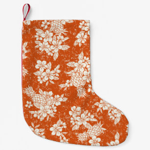 Seamless aloha pattern of hibiscus and pineapple, small christmas stocking