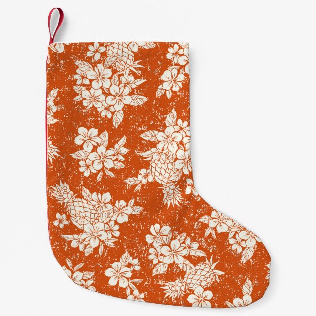 Seamless aloha pattern of hibiscus and pineapple,  small christmas stocking (Front)