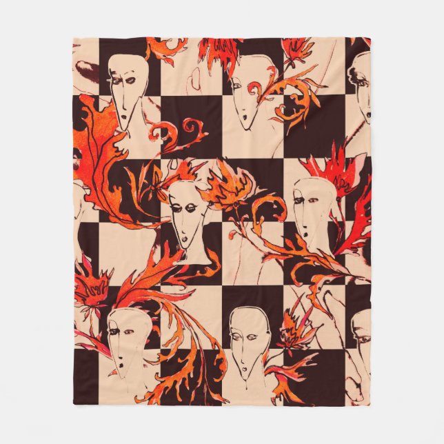 Seamless avant-garde pattern with faces and botany fleece blanket (Front)