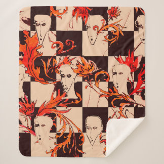 Seamless avant-garde pattern with faces and botany sherpa blanket