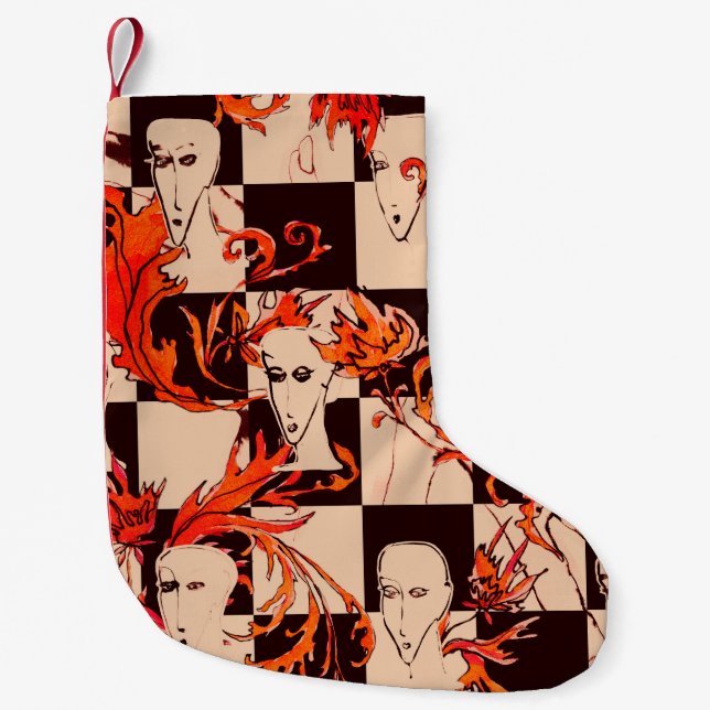 Seamless avant-garde pattern with faces and botany small christmas stocking (Front)
