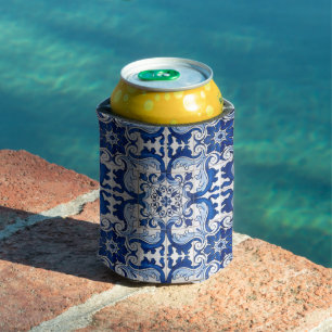 Seamless Azulejo Tile Floral Pattern Can Cooler