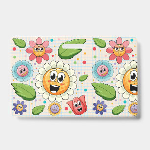Seamless background design with colourful flowers ID badge