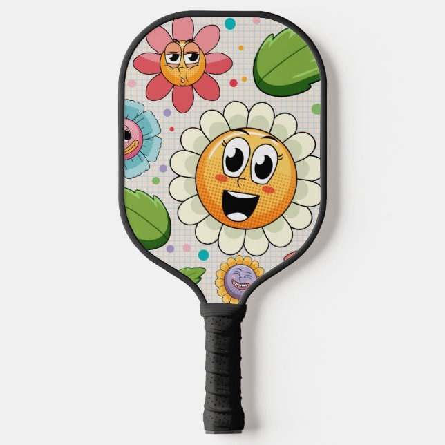 Seamless background design with colourful flowers pickleball paddle (Front)