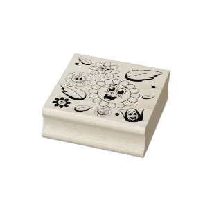 Seamless background design with colourful flowers rubber stamp