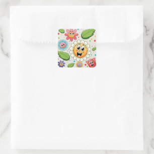 Seamless background design with colourful flowers square sticker