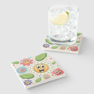 Seamless background design with colourful flowers stone coaster