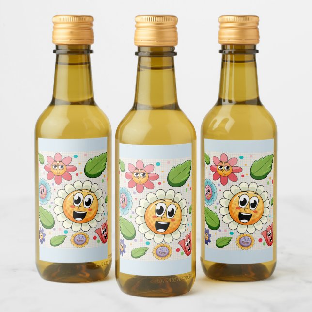 Seamless background design with colourful flowers wine label (Bottles)