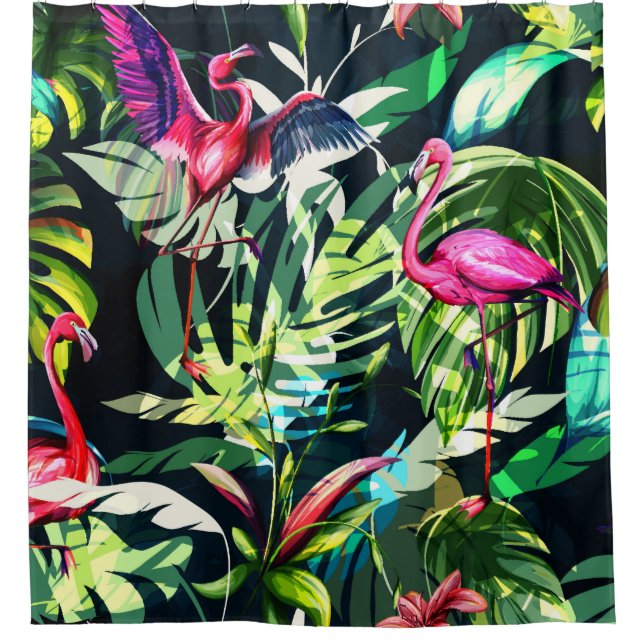 Seamless background floral pattern. Tropical leave Shower Curtain (Front)
