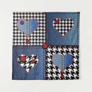 Seamless background pattern. Patchwork of denim fa Tapestry