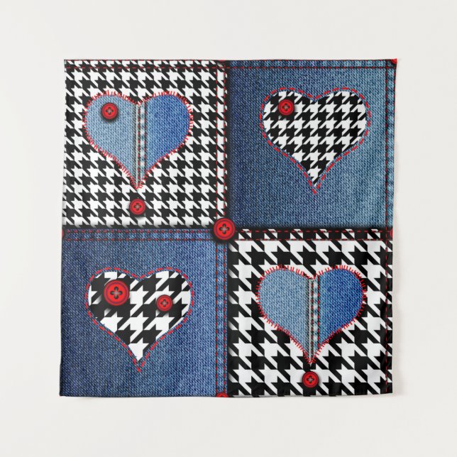Seamless background pattern. Patchwork of denim fa Tapestry (Front)